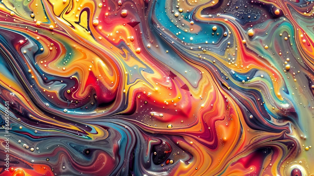 Poster colorful soap film forms an enchanting pattern with vibrant swirls and unique shapes.