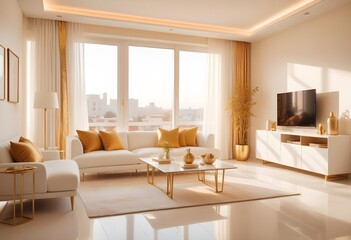 Fototapeta premium white and gold theme modern interior design