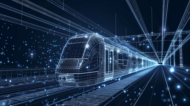 A digital model depicting a train with geometric precision, similar to a starry sky.