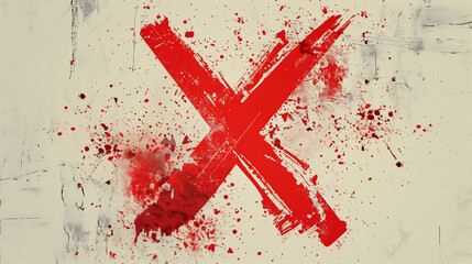 Graphic representation of a red letter X in ink, in a grunge style, available as a vector.