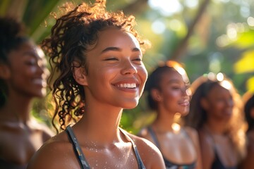 Fototapeta premium A Group of Women Smiling During a Sunny Day in a Tropical Location