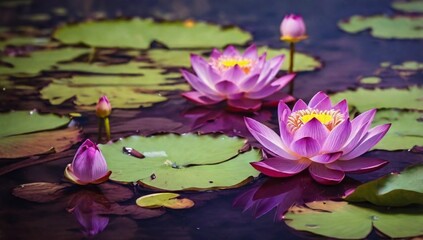 Beautiful purple lotus in the pond
