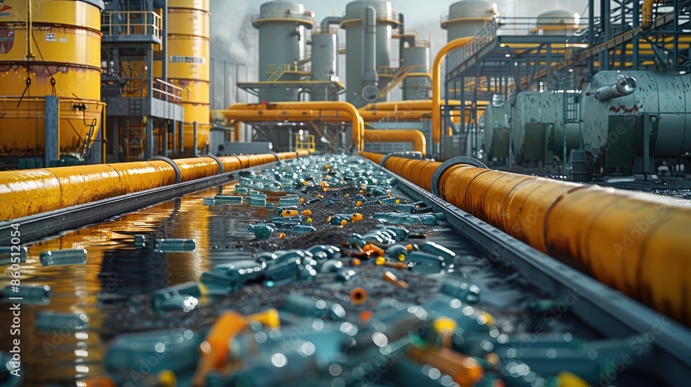 Poster the process of extracting oil from non-recyclable plastic waste using new technology. where plastics