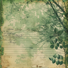 vintage plants paper with trees and flowers,  design grunge. scrap booking backgrounds, wallpapers with trees, plants and flowers.  vintage frame card design with copy space.
