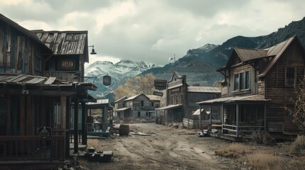 Fototapeta premium A classic western town scene with a mountain in the background