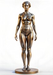 Bronze Statue of a Muscular Woman Standing on a Circular Base. Generative AI