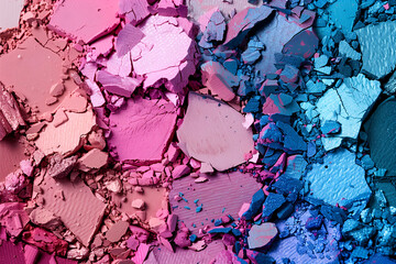 Crushed eye shadow close up, baked eye product background