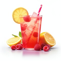 Raspberry lemonade with fresh raspberries and lemon slice