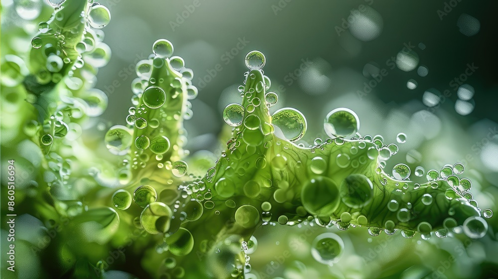 Poster A close up Material Mockup of microalgae. Generative AI.