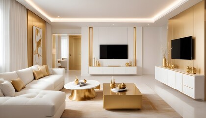 white and gold theme modern interior design