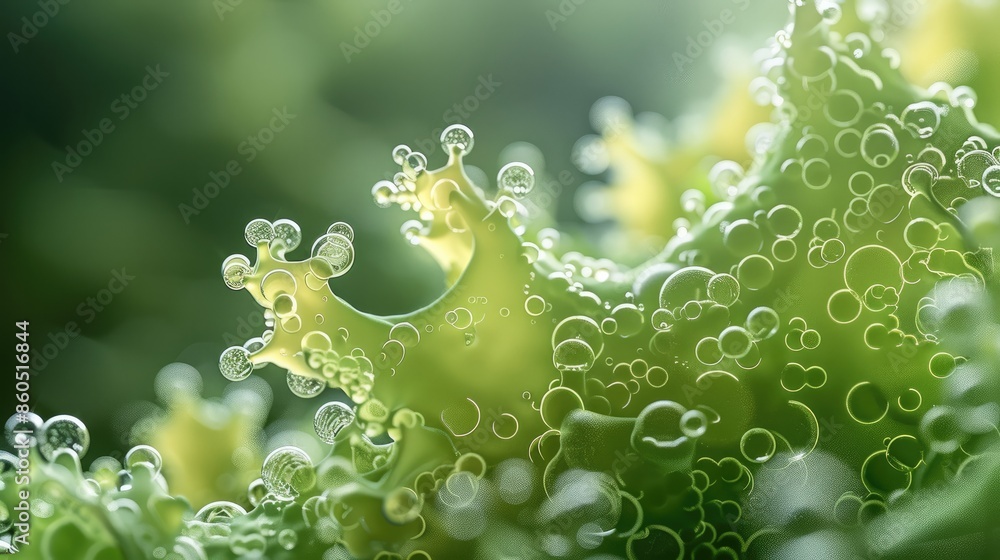 Poster A close up Material Mockup of microalgae. Generative AI.