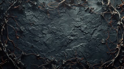 A detailed view of a plant on a dark, matte surface