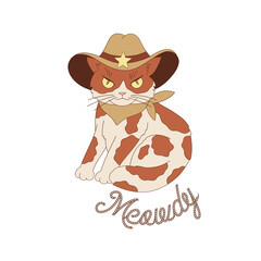 Cowboy cat Western sheriff vector illustration. Howdy cat pre-made card