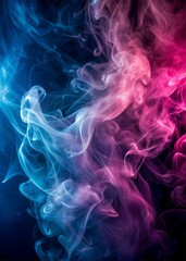 Abstract Blue And Pink Smoke Swirls On Black Background. Generative AI