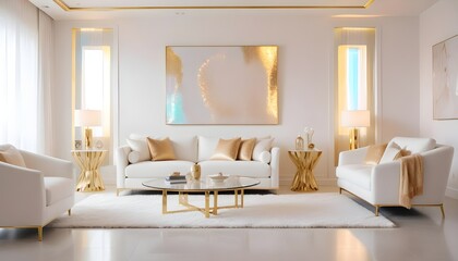 Fototapeta premium white and gold theme modern interior design