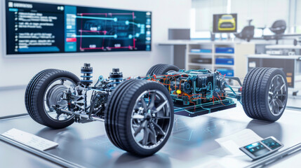 Powertrain simulation software for analyzing powertrain efficiency isolated on white background