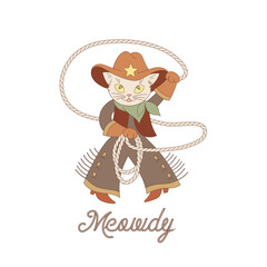 Cowboy cat Western sheriff vector illustration. Howdy cat pre-made card