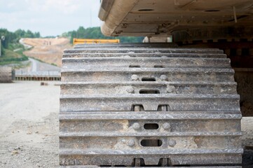 Close up of a steel track for heavy equipment