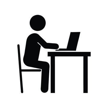 recommend clip art: A stick figure working on laptop vector silhouette white background