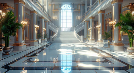 Obraz premium Elite interior, Huge Hall. luxury. Generative AI.