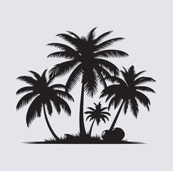  Coconut tree silhouette vector art illustration,Black palm trees set isolated on white background. Palm silhouettes. Design of palm trees for posters, banners and promotional items. Vector illustrati