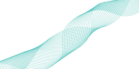 Abstract green wavy lines isolated on a transparent background. Stylized line art background. Vector illustration. Wave with lines created using blend tool. Curved wavy line, smooth stripe.