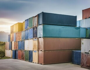 A large stack of multicolored shipping containers. Colorful background.
