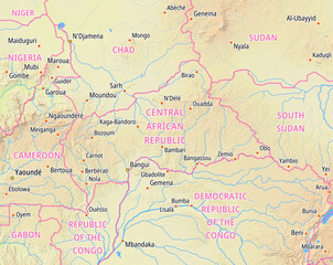 Map of the Central African Republic and surrounding countries With country names In English