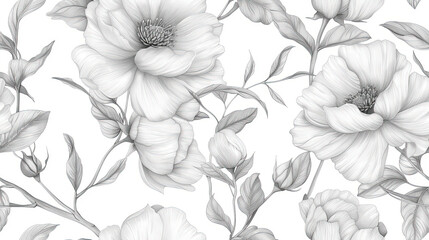 Fototapeta premium Elegant Vintage Floral Ink Pattern with Delicate Details and Negative Space