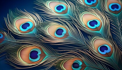 Obraz premium a group of peacock feathers on a dark blue background with a blue background. generative ai