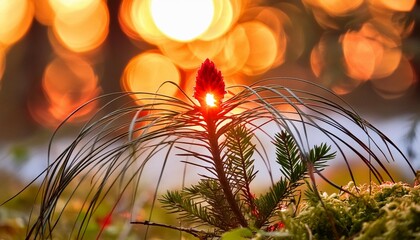 A plant with a red light at its center and a blurred background