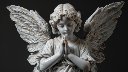 A statue of an angel with hands folded in prayer, a symbol of devotion and faith