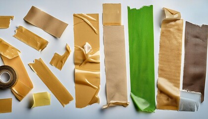 collection of various adhesive tape pieces on white background