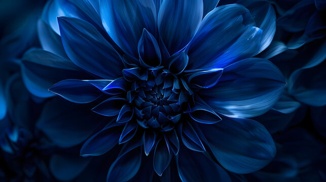 Surreal dark chrome blue flower dahlia macro isolated on black : Generative AI - Powered by Adobe