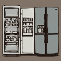 Refrigerator color full vector
illustration with food icons in a refrigerator related words in hand drawn style and on the grid background.  vector sketch design and illustration is hand-drawn.