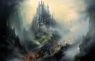Fototapeta premium Majestic Medieval Castle on Mountain Peak