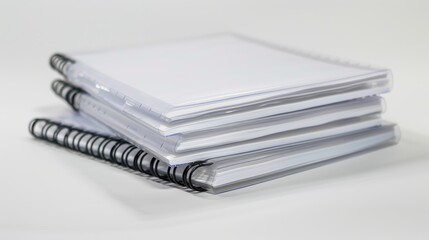 Stack of Spiral-Bound Notebooks on White Background for Office or School Use