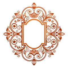 Copper frame with decorate white background