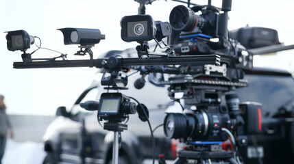 Fototapeta premium Vehicle cameras for capturing video footage during testing isolated on white background