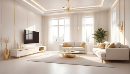 Fototapeta premium white and gold theme modern interior design