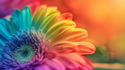 Fototapeta premium Gerbera flower close up Macro photography Postcard multicolored Gerbera Flower Natural romantic conceptual floral multicolored macro background : Generative AI