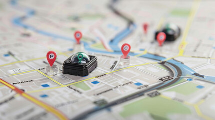 GPS tracking systems for monitoring vehicle position and speed isolated on white background