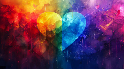 Fototapeta premium LGBT Pride Heart with Rainbow Colors. An abstract background blending rainbow colors into a heart shape, symbolizing LGBT pride and love. Vibrant design is filled with expressive details. LGBT+, LGBTQ