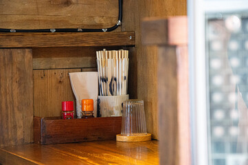 Eating corner in a Japanese ramen restaurant