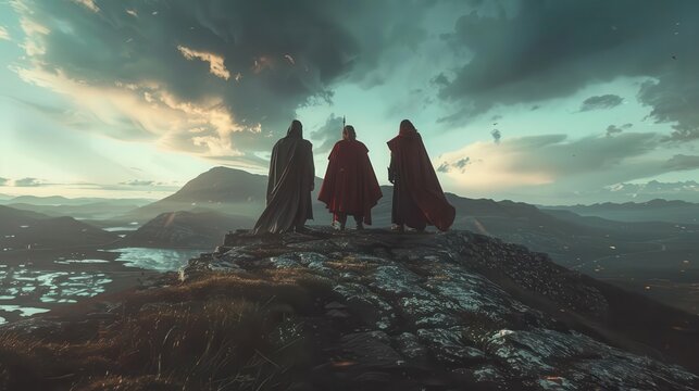 Panoramic view of historically clad superheroes