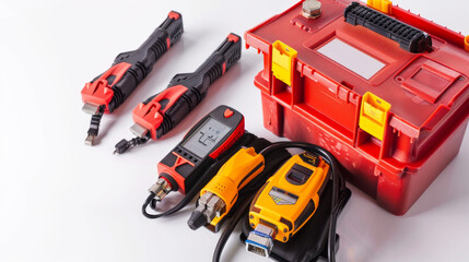 Fototapeta premium Vehicle battery testers for evaluating battery health isolated on white background