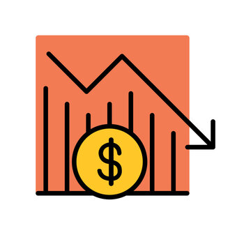 financial decline chart with dollar coin clip art preview