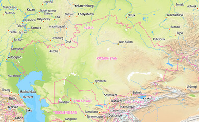 Map of Kazakhstan and surrounding countries With country names In English