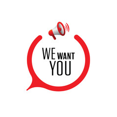 WE WANT YOU text on white background