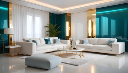 Fototapeta premium white and gold theme modern interior design